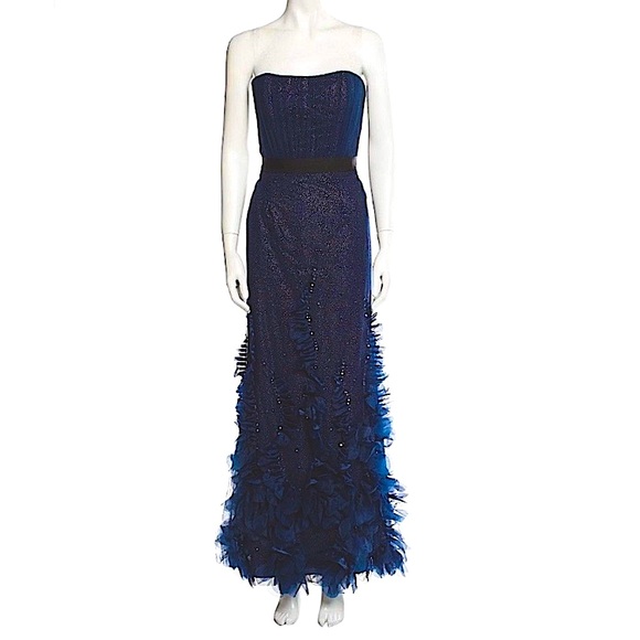 New Marchesa Strapless Appliqué Sequins Maxi Dress Gown Formal Prom Wedding - Picture 1 of 15